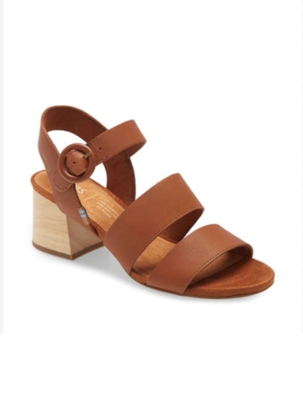 Toms Block Heel Sandal in Tan Leather